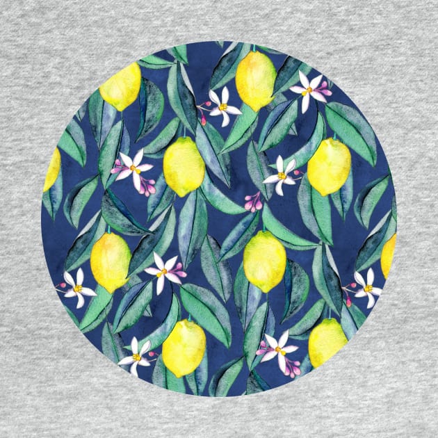 When Life Gives You Lemons - watercolor lemons on dark blue by micklyn